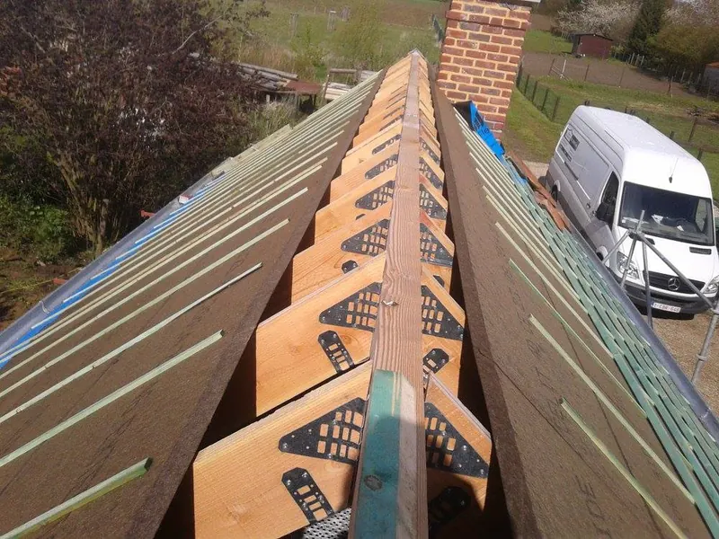 Dakdekking met boomse pan te Balegem: isolerend onderdak met celitplaten, foto 1